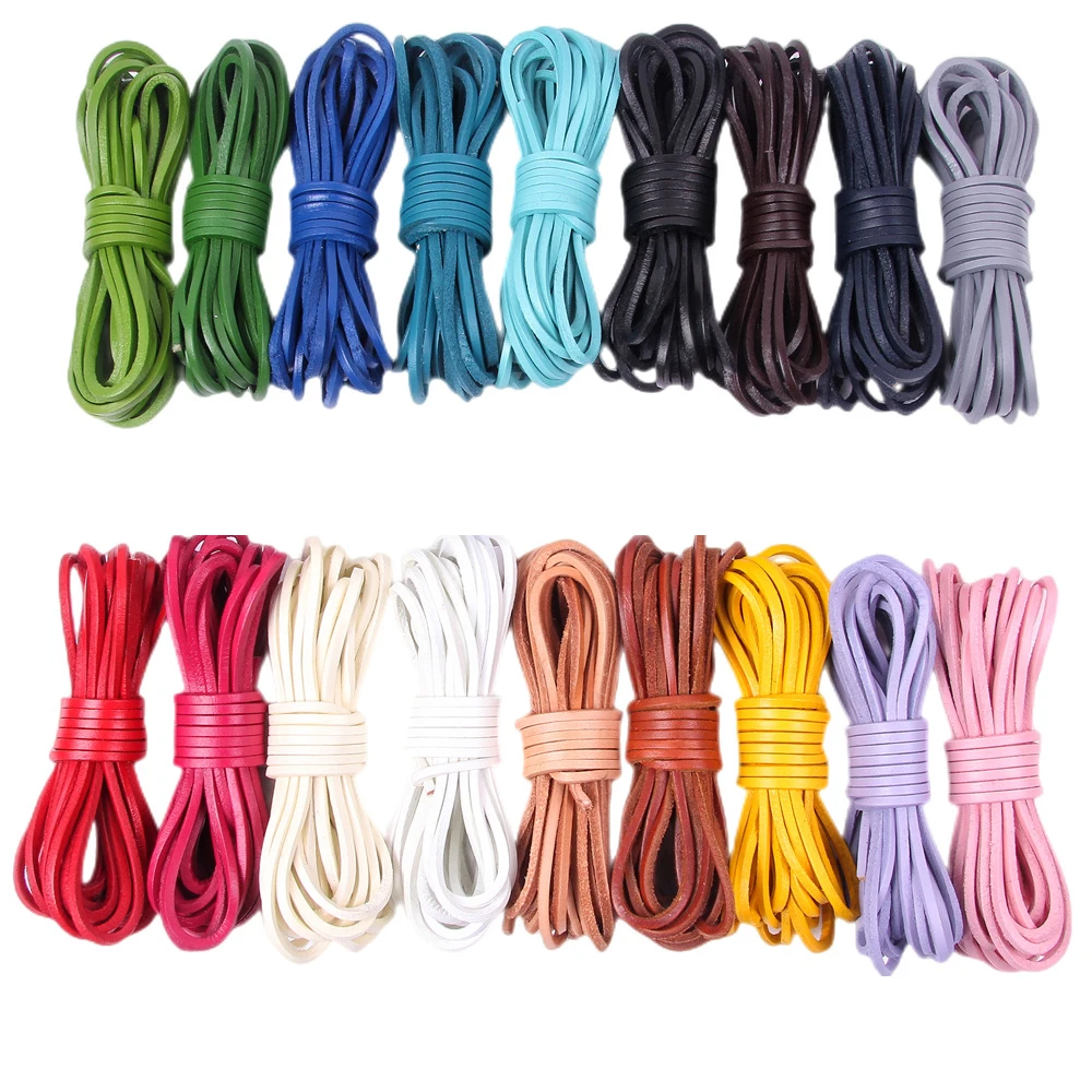 5meters/lot Diameter 3mm Real Flat Leather Cord Thread Cow Genuine Leather Rope String For Diy Necklace Jewelry Making Supplies