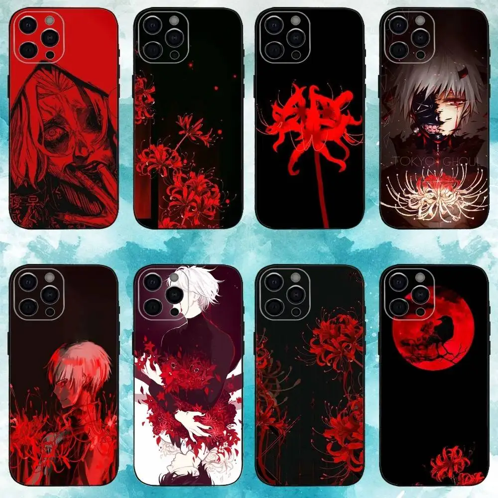 

T-Tokyo G-Ghoul Red spider lily Phone Case For iPhone17,16,15,14,13,12,11 Plus,Pro Max Soft Black Cover