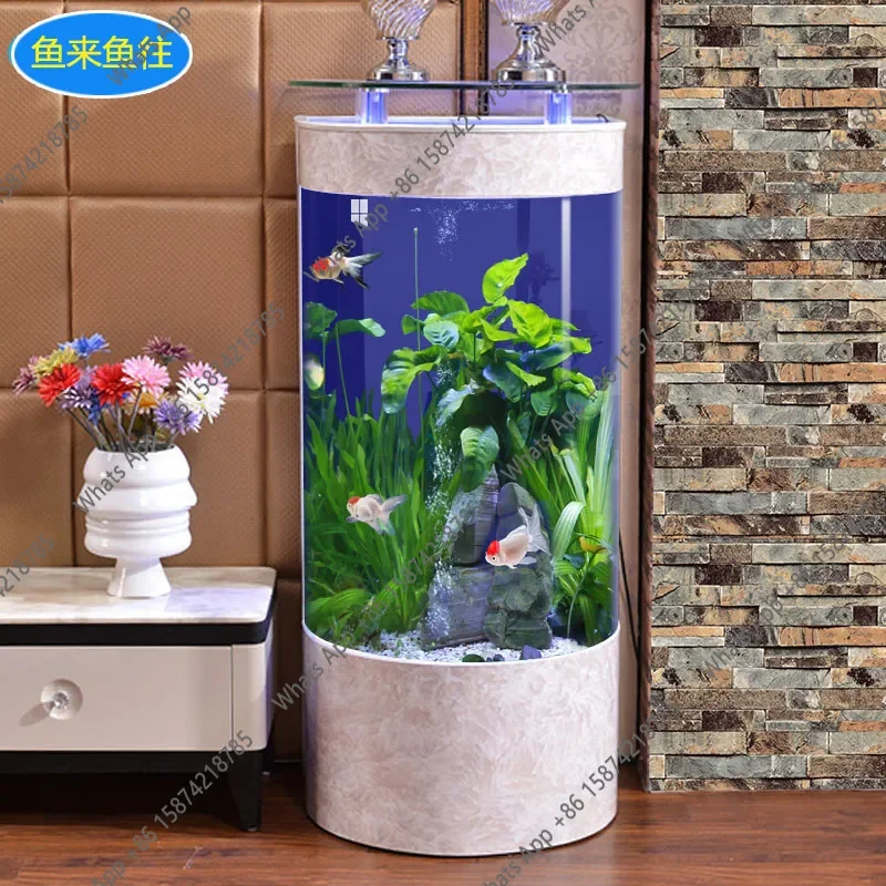 

N63 Glass fish tank medium and large floor-to-ceiling aquarium ecological vertical cylinder semicircular one-click water chang