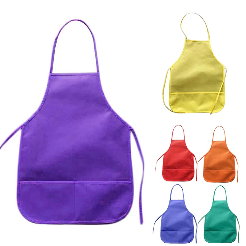 Children\'s Fabric Aprons With Pockets Kitchen Classroom Arts Crafts Painting Aprons For Cooking Bib Work Kindergarten Home