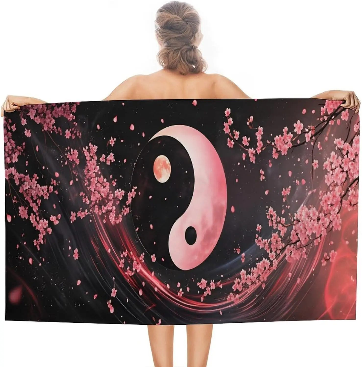 Yin Yang Plum Blossom Oversize Beach Towel Absorbent Quick Dry Blanket Sand Free Accessory for Pool Travel Yoga Picnic Sport