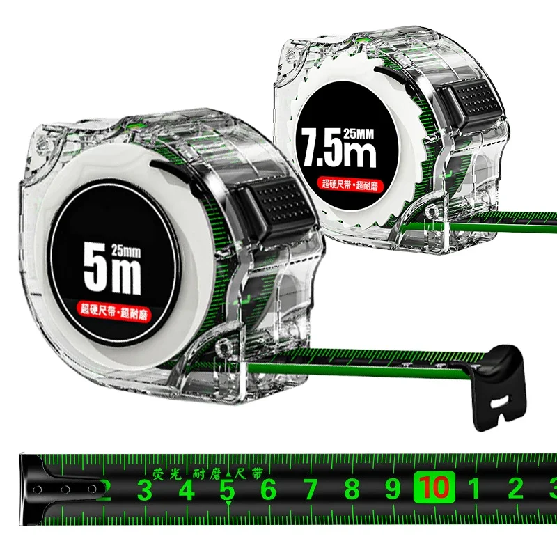 Transparent fluorescent tape measure 5 meters wear-resistant tape measure, thickened no reflection, high self-locking accuracy