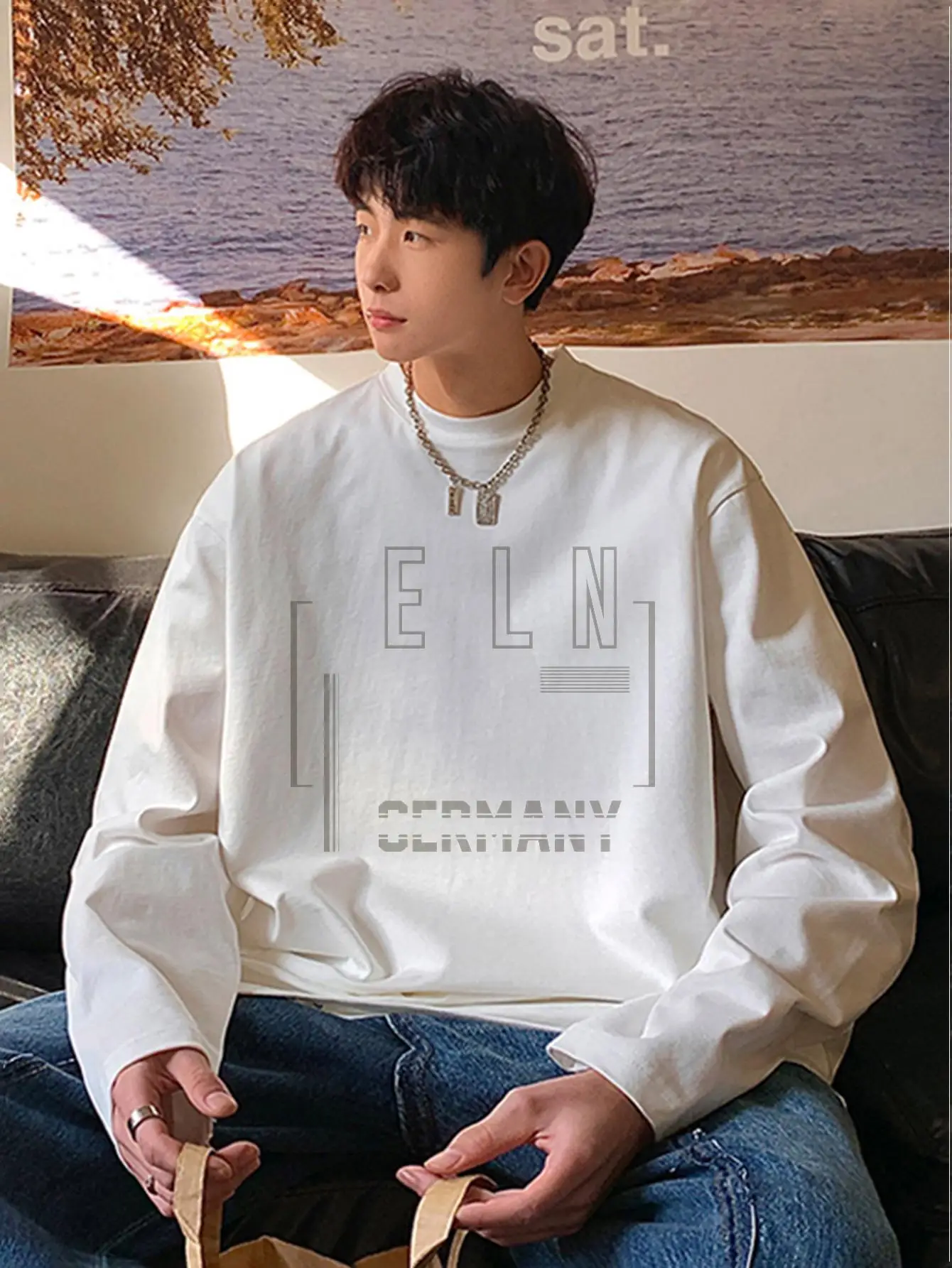 Berlin Trendy Men Letter Print Tshirts Autumn Luxury Cotton Tops Crew Neck Hip Hop Male Tees Long Sleeve Clothes Loose Style