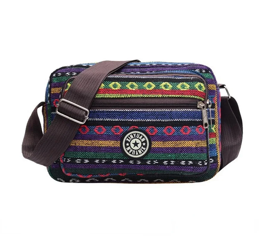 Multi Layer Messenger Bags for Women 2024 Striped Canvas Single Bag Woman Nylon Oxford Small Mobile Phone Crossbody Shoudler Bag