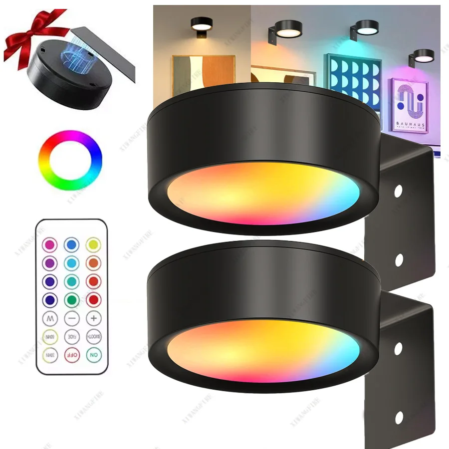 1/2Pack Picture Lights LED Magnetic Art Display Light Battery Operated Magnetic Dimmable Painting Spotlight w/ 13 Lighting Modes