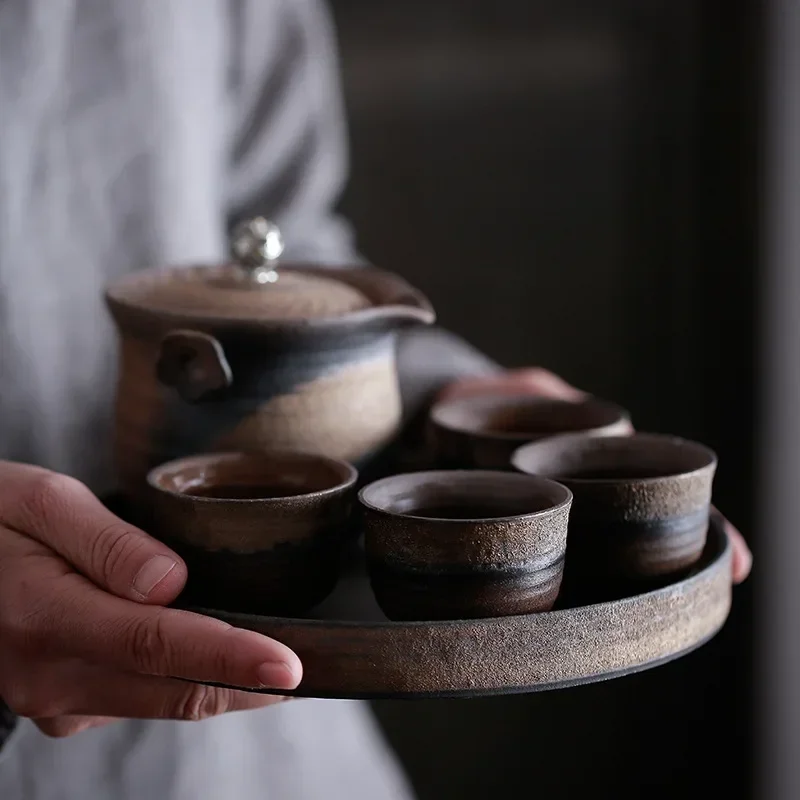 Tray Manual Vintage Gilded Dry-Bulb Disk Tea Saucer Ceramic Water Simple Dry-bulb Tray Chinese Tea Table Ceremony