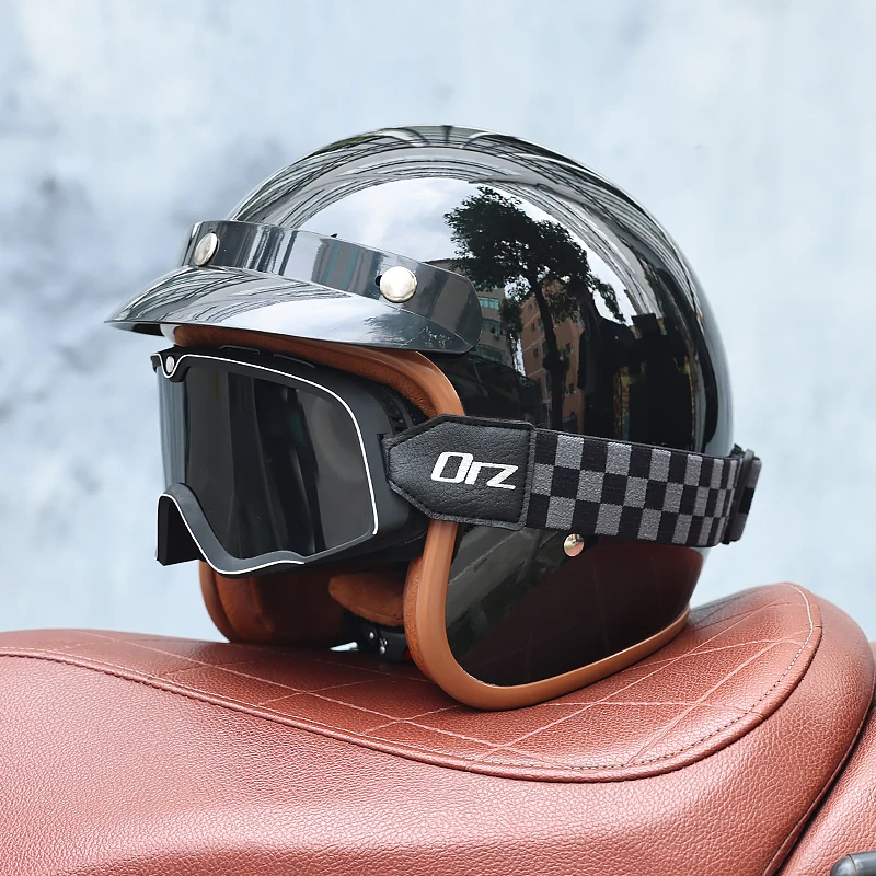 058C-DOT Certified 3/4 Open Face Motorcycle Helmet Shell Lightweight Ventilated Retro Unisex Adult Scooter Cruiser Safety Helmet
