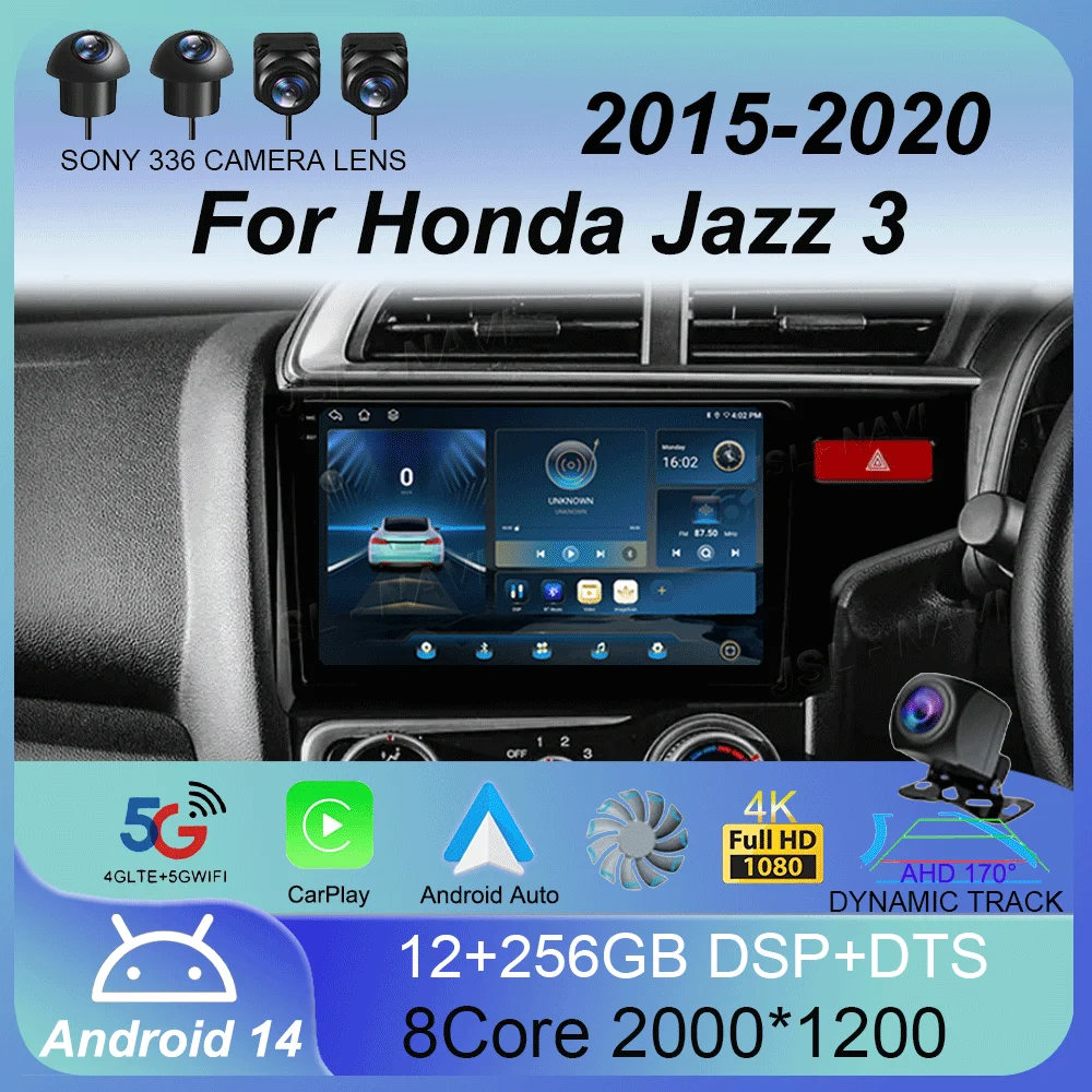 

Автомобильное радио для Honda Jazz 3 2015-2020 Fit 3 GP GK 2013-2020 Беспроводной CarPlay Android Auto Автомобильный мультимедийный GPS DVR авторадио