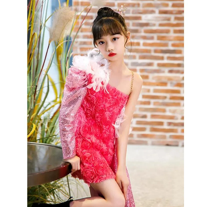 High-End Children\'s Princess Evening Gown Fashion Sexy Sequins Design Kids Performance Wear Wedding Birthday Party Dress A2578