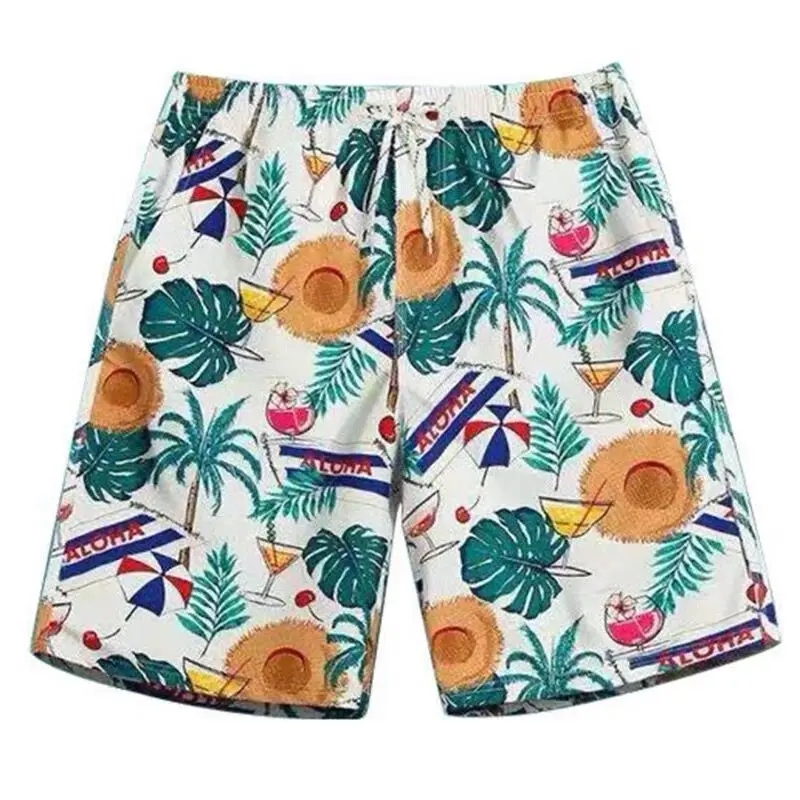 Pantaloncini da spiaggia da uomo Quick Dry al ginocchio stampa tropicale Loose Casual Loungewear Ins Ulzzang Oversize Holiday Plain Lounge Shorts