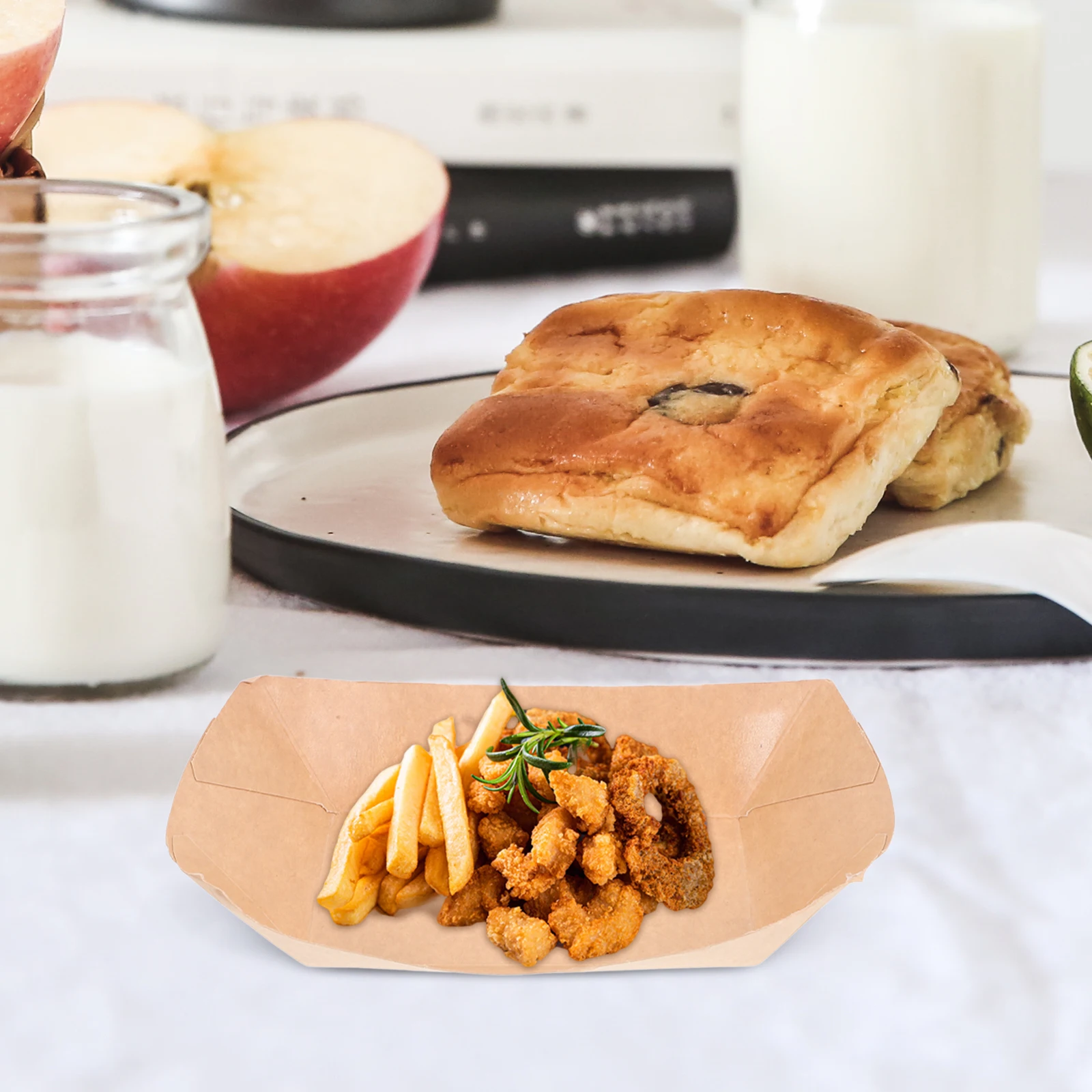 

125 Pcs Disposable Elongated Kraft Paper Boxes Food Plates for Party Sushi Serving Appetizer Trays Fried Snacks Hot Dog