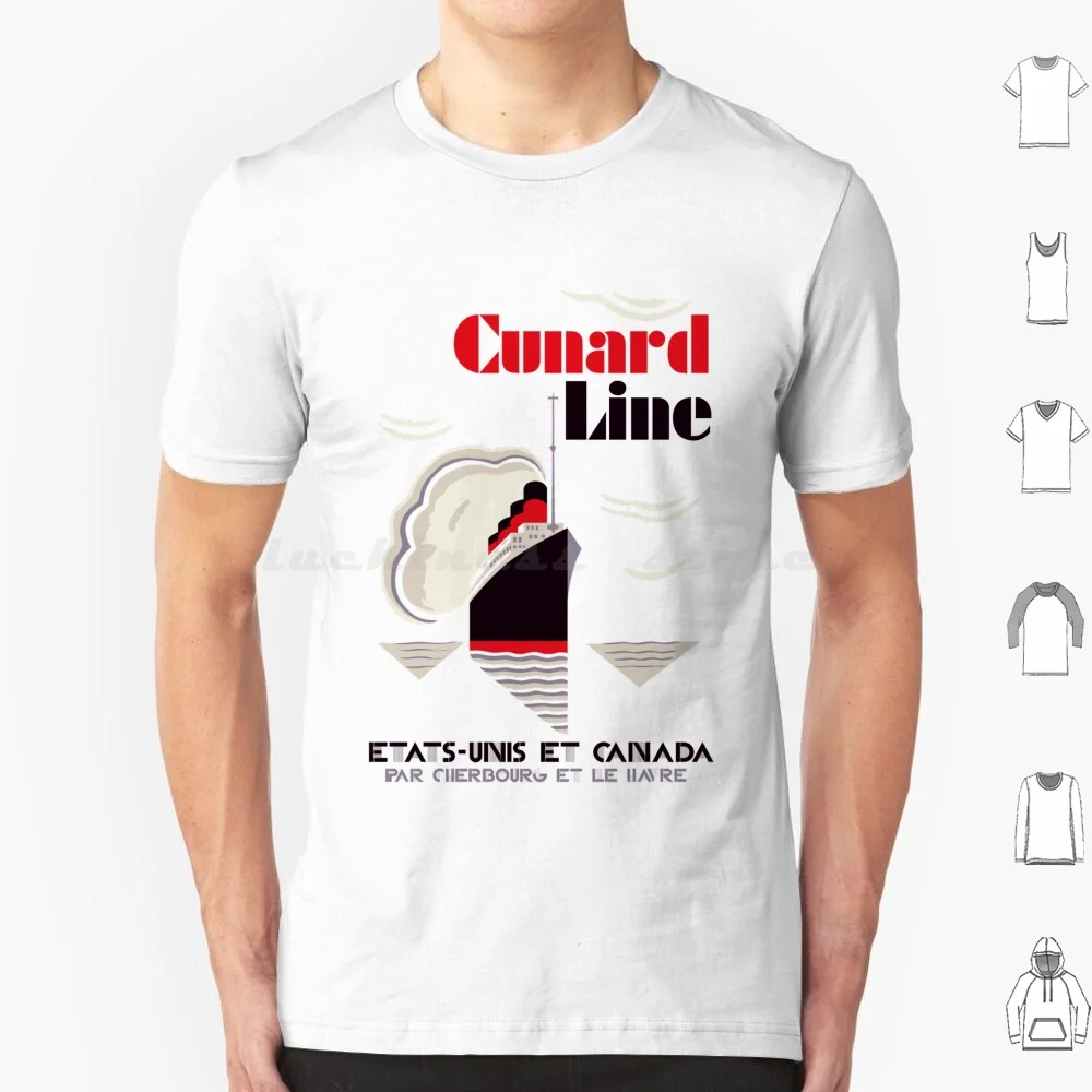 Art Deco Retro Vintage Style Cunard Line France Usa Canada T Shirt Big Size 100% Cotton Black And White Ocean Cruises Shipping