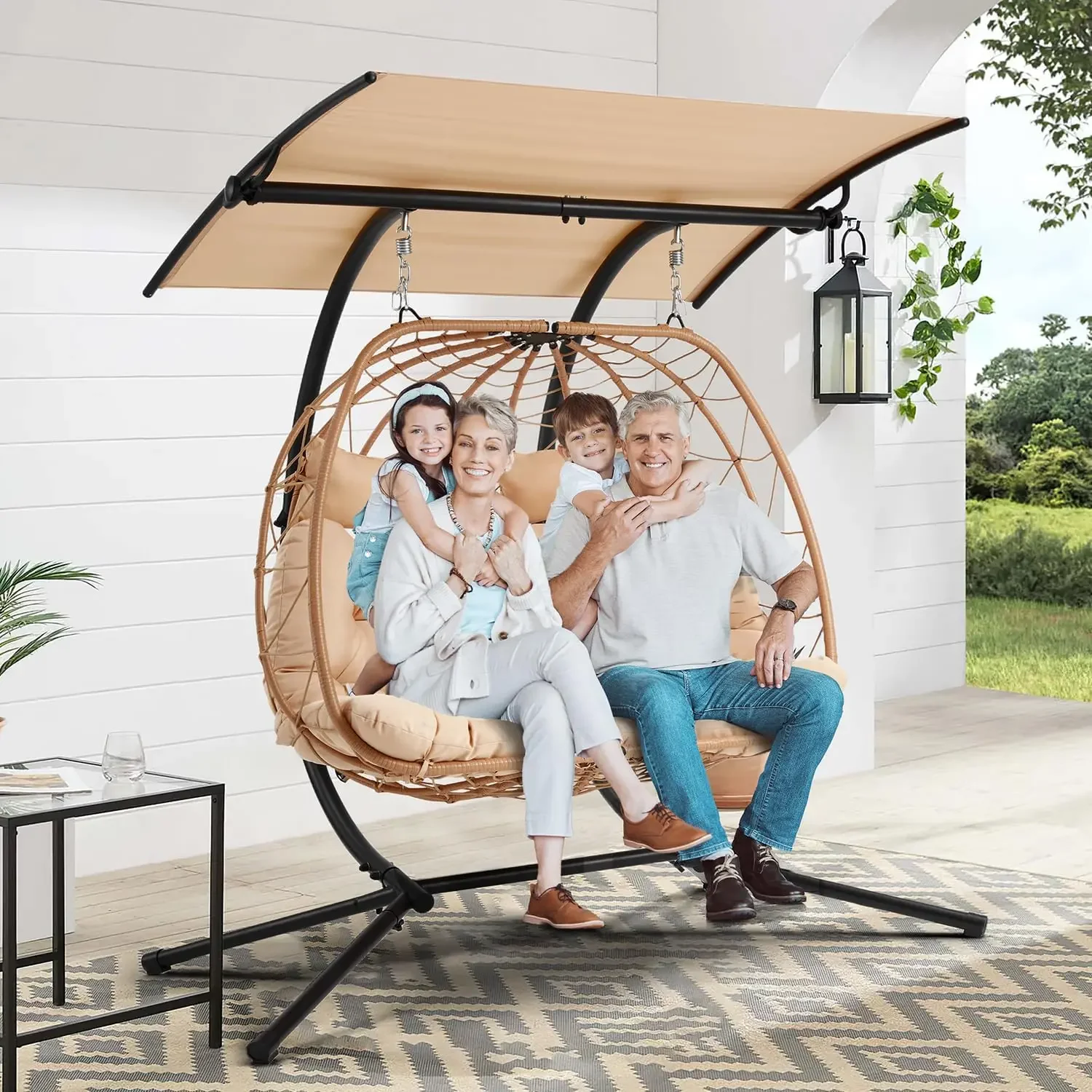 Double Egg Chair with Adjustable Canopy, Oversized Hanging Swing Chair, Cushion Basket Hammock Nest Chair, Outdoor Patio, Garden