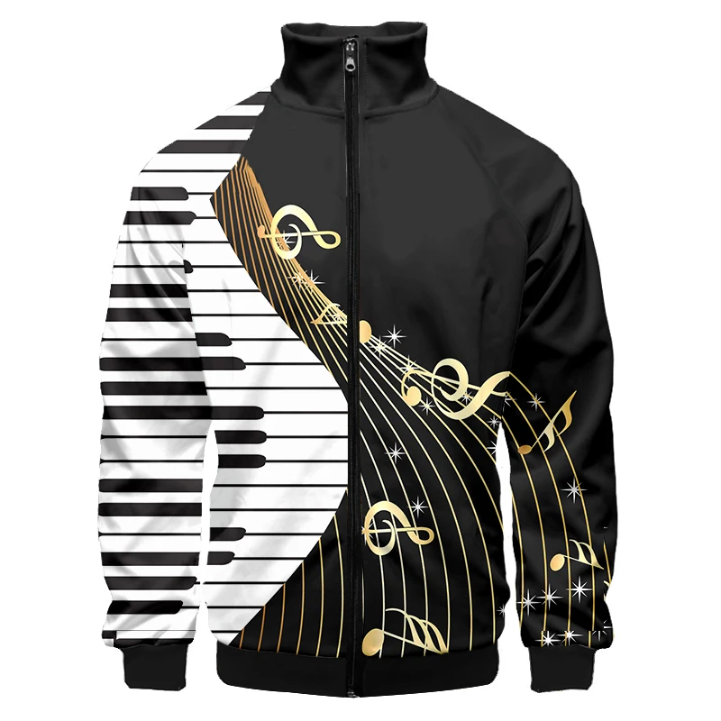  Piano Music Note 3D Stand Collar Hoodies Men Women Zipper Hoodie Casual Long Sleeve Jacket Coat Clothes Zip Jacket Baseball