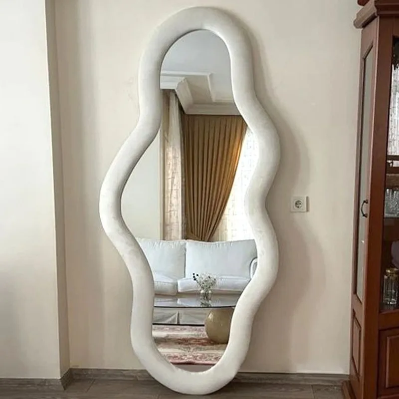 Light luxury wall-mounted try-on full-length mirror Irregular wave mirror American full-length mirror