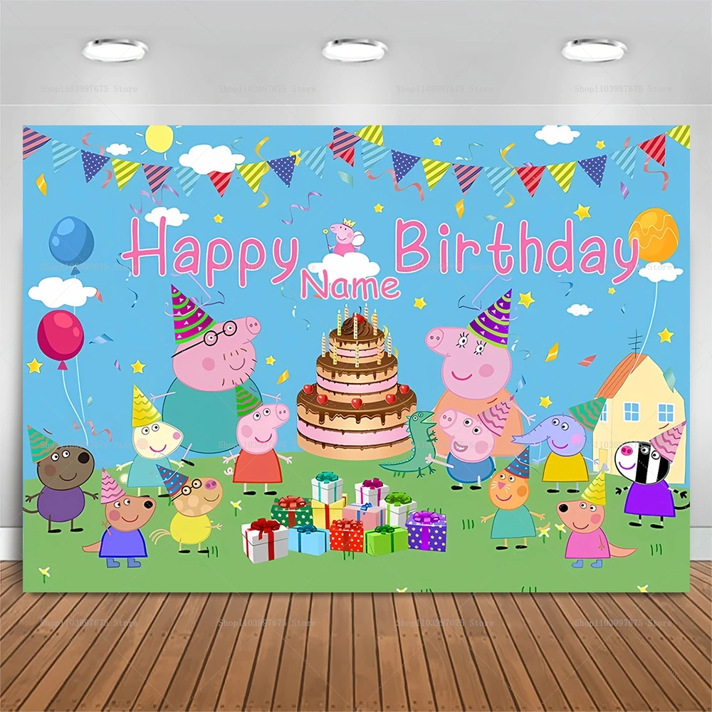 Fondos Personalizados de Peppa Pig, Decoraciones para Fiestas de Cumpleaños Infantiles, Fondo para Fotografía, Pancarta, Accesorios para Cabina de Fotos, Artículos para Fiestas