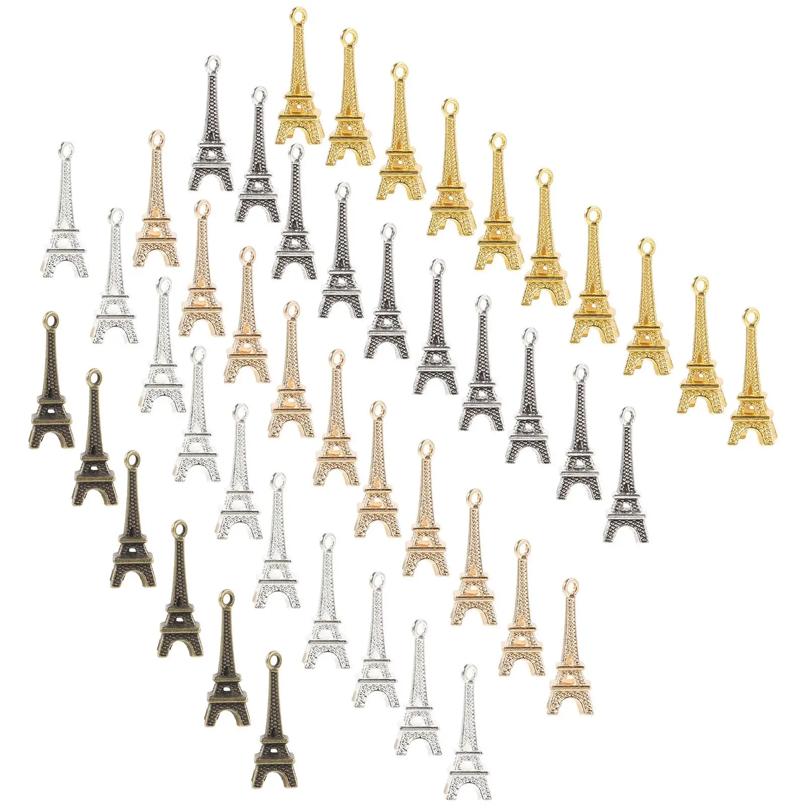

60 Pcs Eiffel Tower Pendant Charms DIY Rhinestone Mini Jewellery Effiel Keychain Exceart Bulk Ring Bracelet