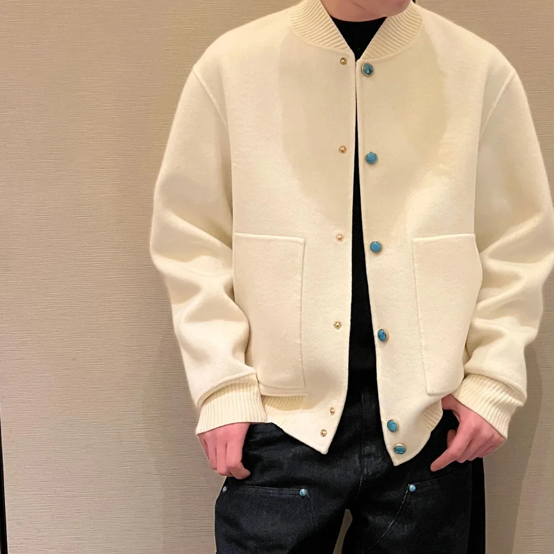 Spring New Men's Solid Color Cardigan Jacket Crew Neck Single Breasted Big Pockets Loose Soft Durable Casual Versatile Outerwear