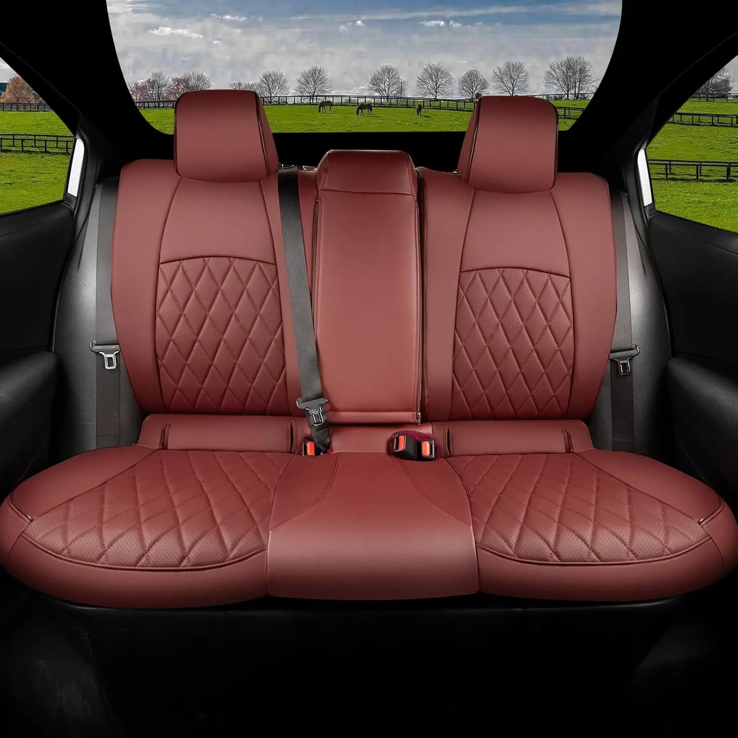 All-Weather Car Seat Application, Burgundy Leather, Full Set for Hybrid, Compatible with Select Years