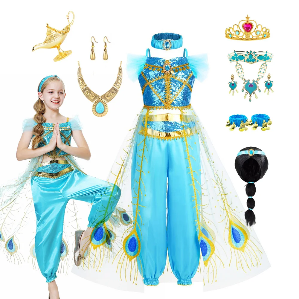 Disfraz de jazmín para niñas, vestido de Aladino, fiesta de cumpleaños, Cosplay, fantasía, Carnaval, ropa de princesa