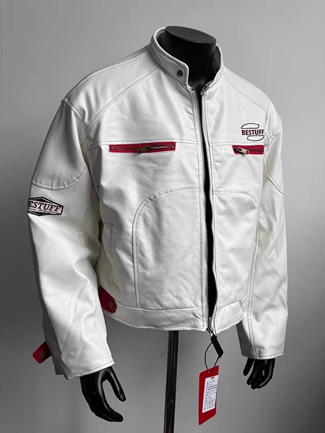 

Men's Vintage Racing Jaet Motorcycle Skin Cotton Jaet Stand Collar Patchwork Outerwear Winter Warm Thiened Long Sve