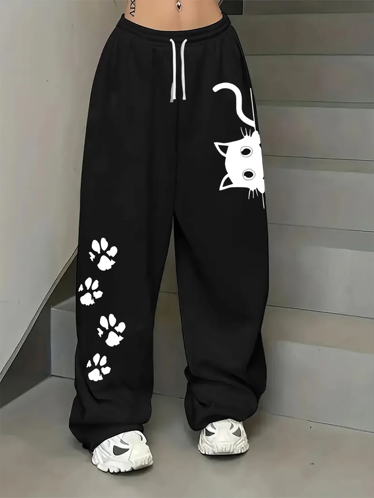 Unisex, gerade geschnittene, lange Hose mit 3D-Katzenmuster, schnelltrocknende Hose für Damen und Herren, lässige Sport- und Freizeitkleidung, Streetwear, Outdoor-Hose mit Kordelzug. – Detail 3