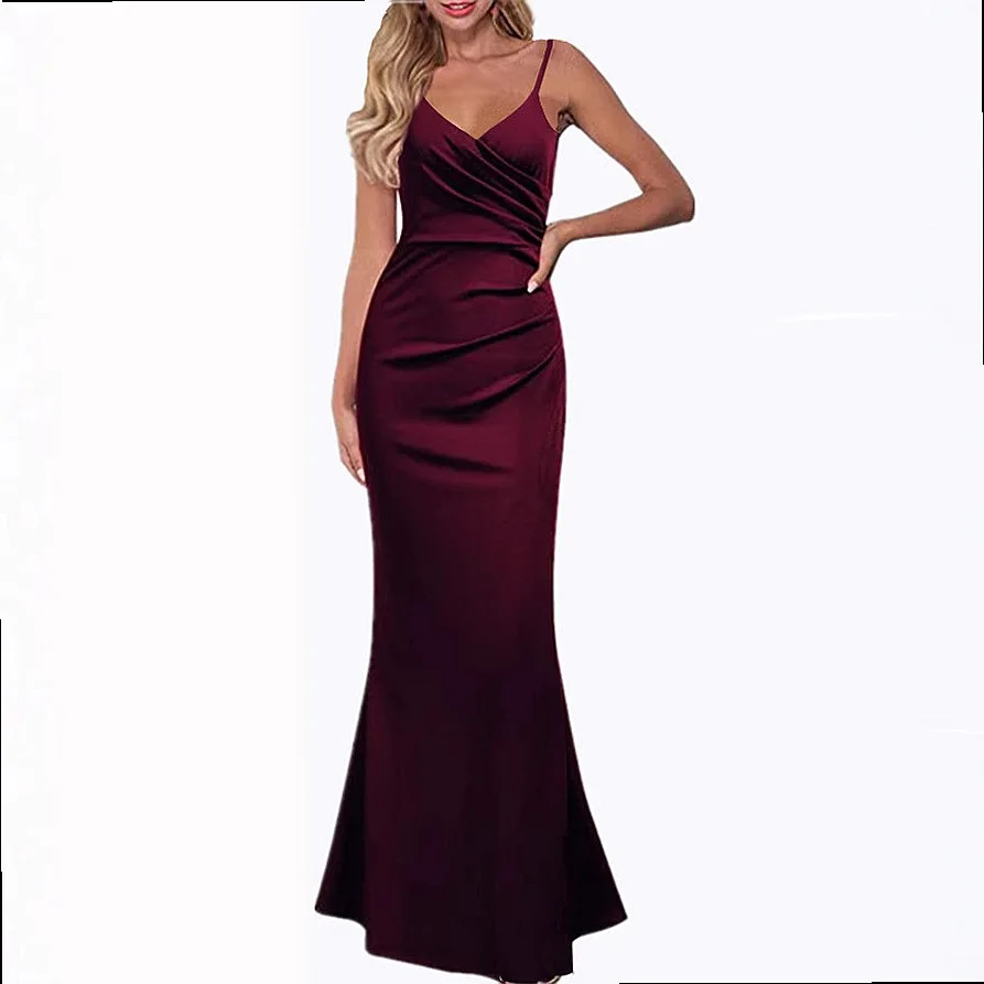 Solid Color Bodycon Sleeveless Maxi Dress Spring Summer Satin Long Dresses Women