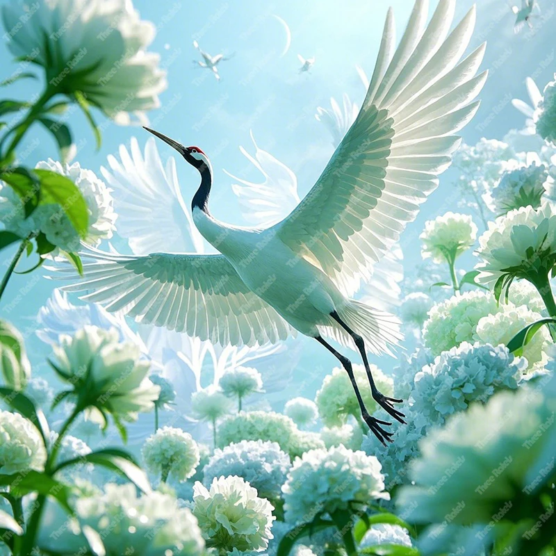 Three Ratels QHH29 The Fantasy Flower World Beautiful Swan and Crane Wall stickers for home decoration