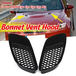 2PCS Glossy Black/Carbon Fiber Look Engine Hood Vent Louvers Air Scoop Bonnet Vent Cover For-BMW E90 E91 E92 E93 M3
