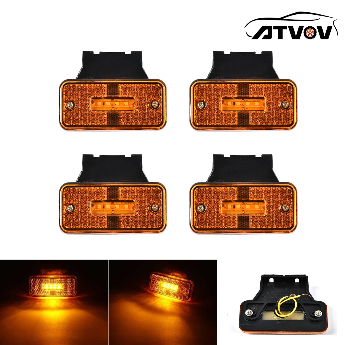 ATVOV 4pcs 24V 4 LED Truck Side Marker Light With Bracket Turn Signal Clearance Warning Tail Lamp Trailer Lorry Boat Caravan RV