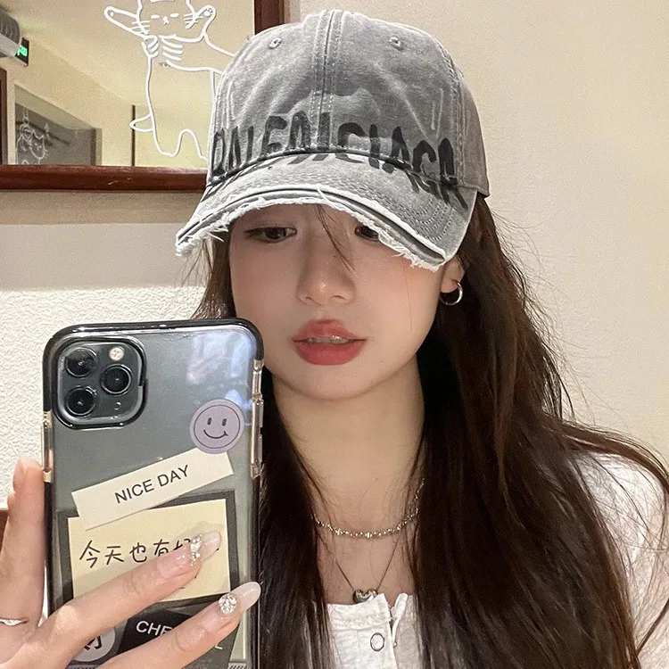 Letter baseball cap female face small sunshade washed cap male