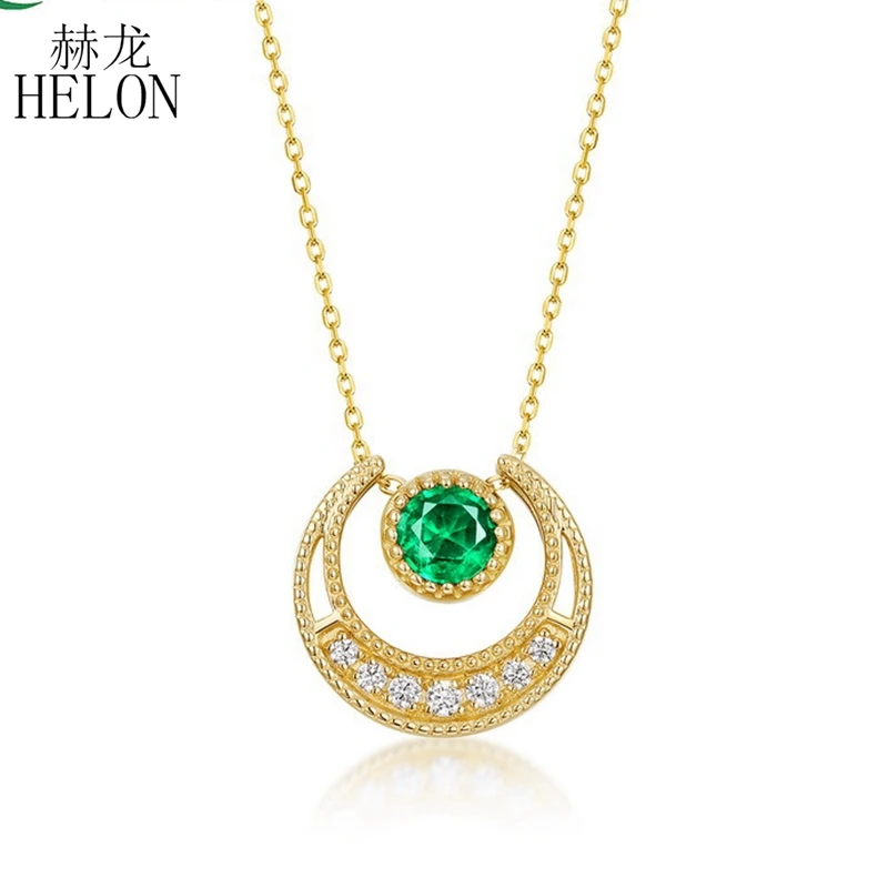 

HELON Real 18K Yellow Gold Moon Genuine Tsavorite Diamond Pendant Necklace Trendy Classic Lock Chain Charm Gift Jewelry Necklace