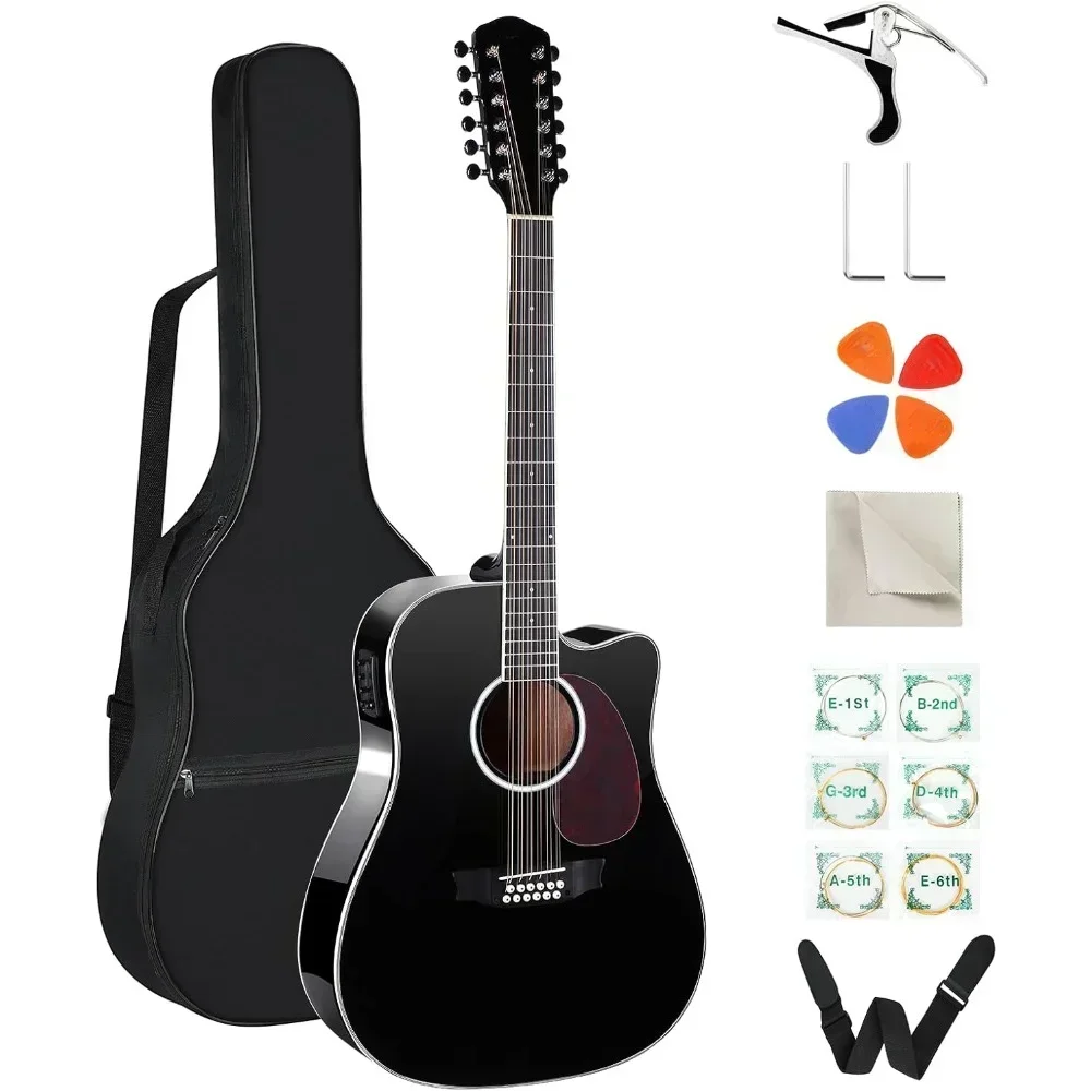 42” Acoustic Electric Guitar, 12 String Full Size Acoustic Guitar Bundle with 4-Band EQ, Gig Bag, Picks, Shoulder Strap