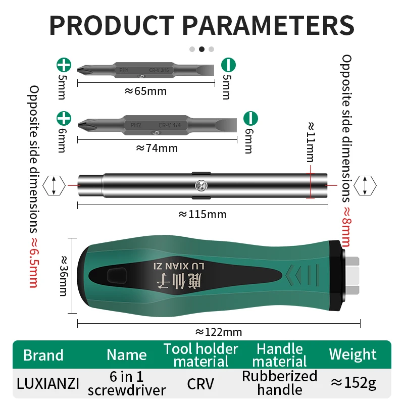 LUXIANZI مفك براغي متعدد الوظائف مشقوق فيليبس المغناطيسي بت للهاتف المحمول والكمبيوتر المحمول أداة إصلاح مفك مسامير برأس مزدوج #2