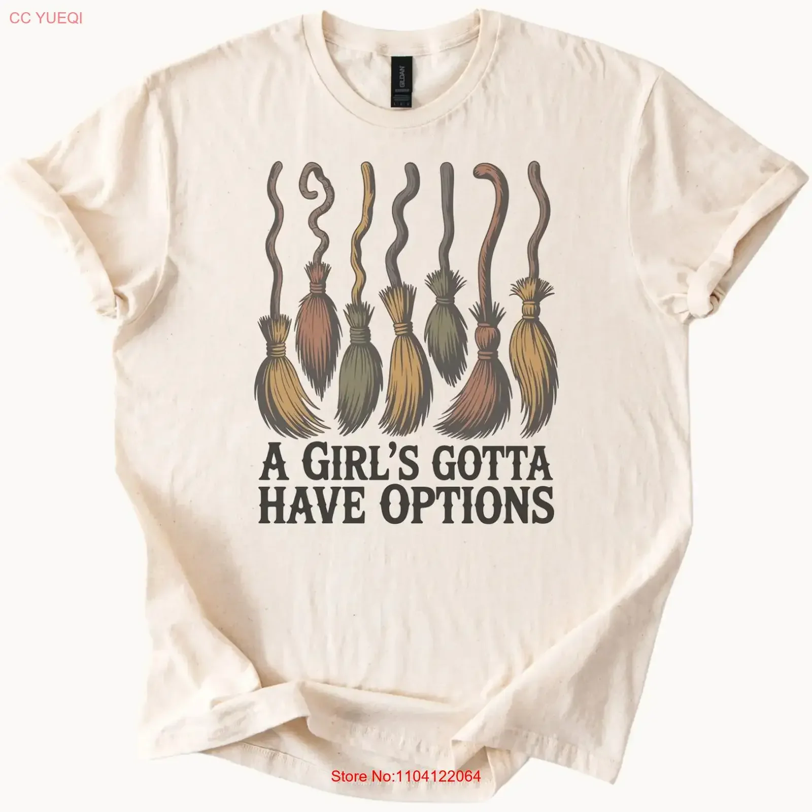 Funny Witch Broomsticks T Shirt A Girls Gotta Have Options Halloween vintage Washed Soft Stretched Top For Everyday Wear