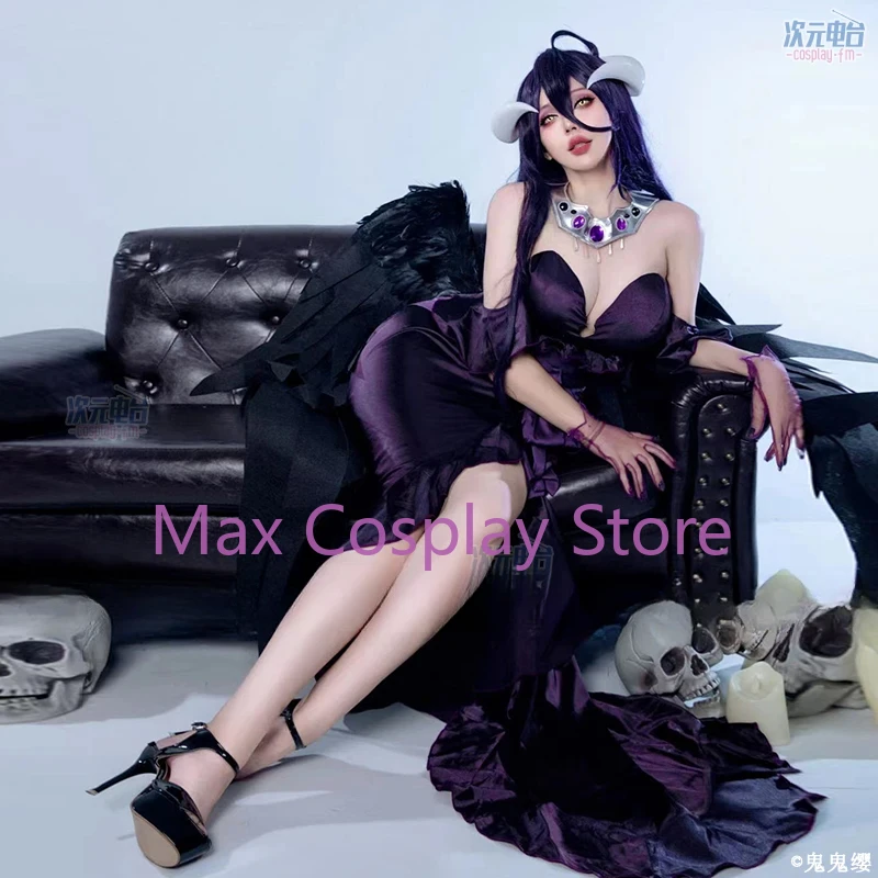 ماكس أنيمي أفرلورد الموسم 4 ألبيدو تأثيري حلي ألبيدو مساء حفلة سوداء فستان مثير شعر مستعار هالوين موحدة عيد الميلاد زي #4