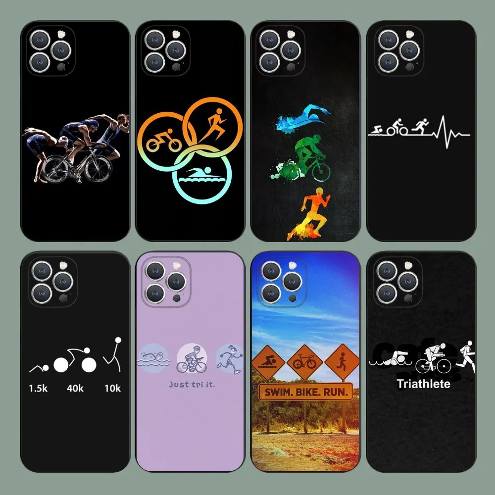 

triathlon Phone Case For iPhone 15,14,13,12,11,Plus,Pro Max,XS,X,XR,SE,Mini,8,7 Soft Silicone Black Cover