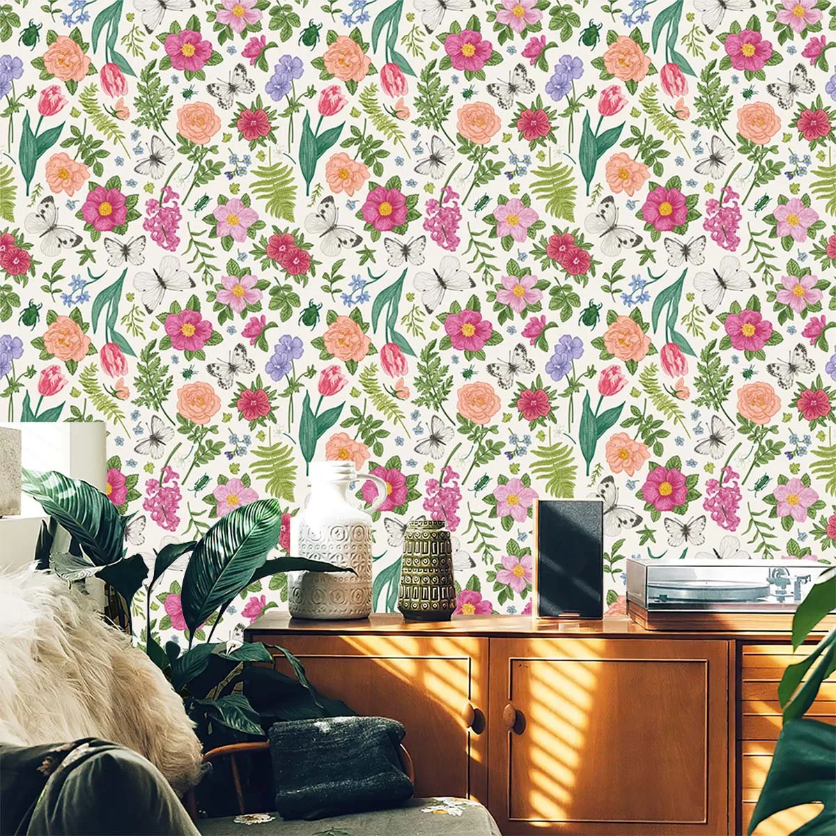 

Обои с цветочным рисунком, многоцветные цветочные самоклеящиеся съемные обои в стиле бохо для декора шкафов для спальни, виниловый рулон
