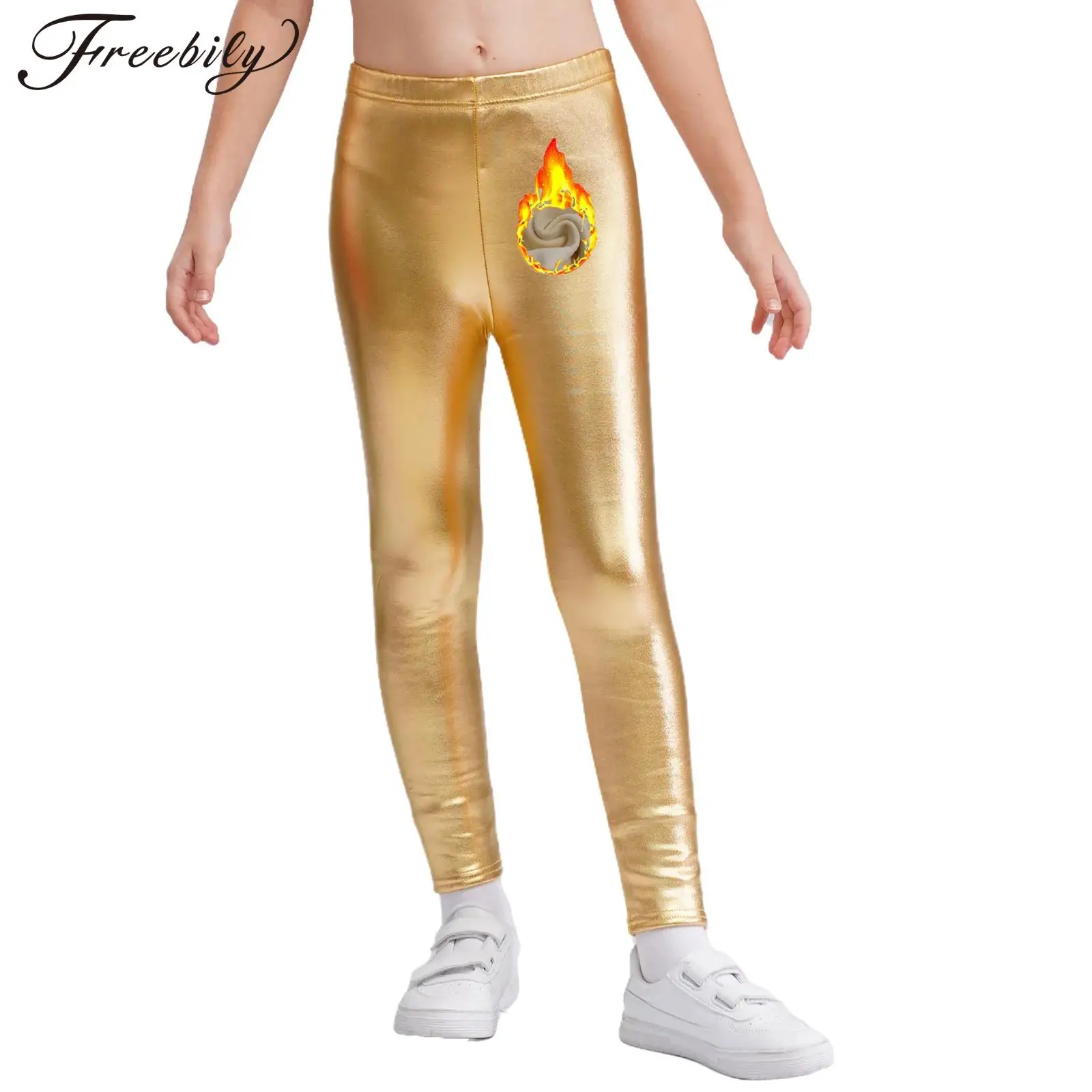 เด็กผู้หญิง SHINY METALLIC ขนแกะ Legging Tights กางเกงโยคะ WARM บัลเล่ต์เต้นรํากางเกงขายาว JAZZ Hip-Hop Dance กางเกง