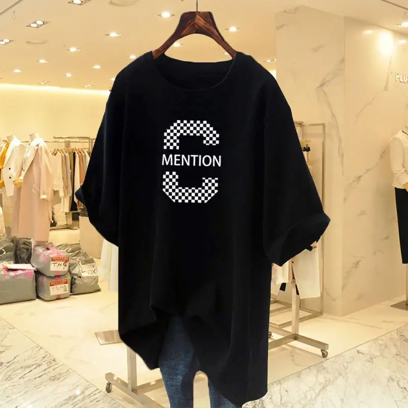 Women Clothing Fashion Casual Short Sleeve T-shirt Summer Loose Letter Printing Top Lady New Style Soft Comfort Cotton Pullover