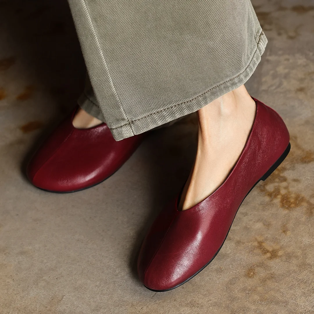 danxuefei plus size 34-42 women's sheepskin round toe slip-on ballet flats high quality soft comfort casual female ballerians