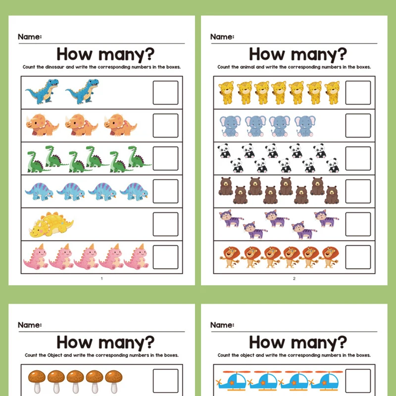 Interactive math learning workbook, featuring worksheets for tracking, adding, and subtracting numbers from 1 to 20 - colored pa