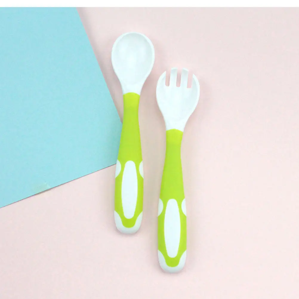 

3Sets Spoon Fork Set Baby Tableware Safe PP Material -Feeding Practice Tools Boil Sterilizable Pink Green Blue