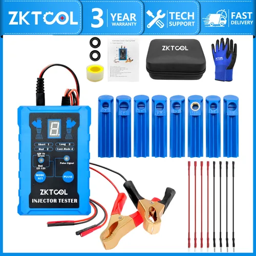 Kit de herramientas de limpieza universal para probador de inyector de combustible con 8 modos de pulso, doble canal de 4 cables (para 2 inyectores), 8 adaptadores de tamaño,