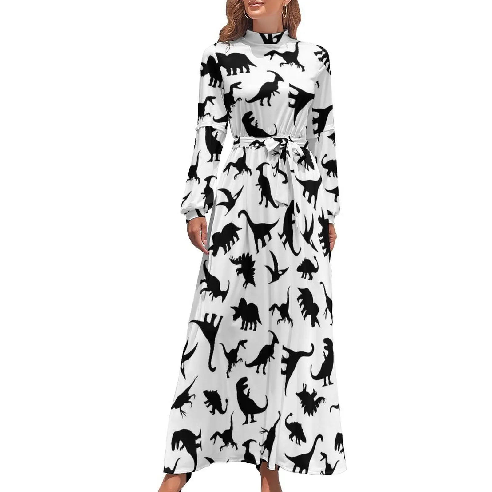 Leuke dinosaurusjurk schattige dierenprint schattige maxi-jurk esthetische boho strand lange jurken hoge taille ontwerp vestido