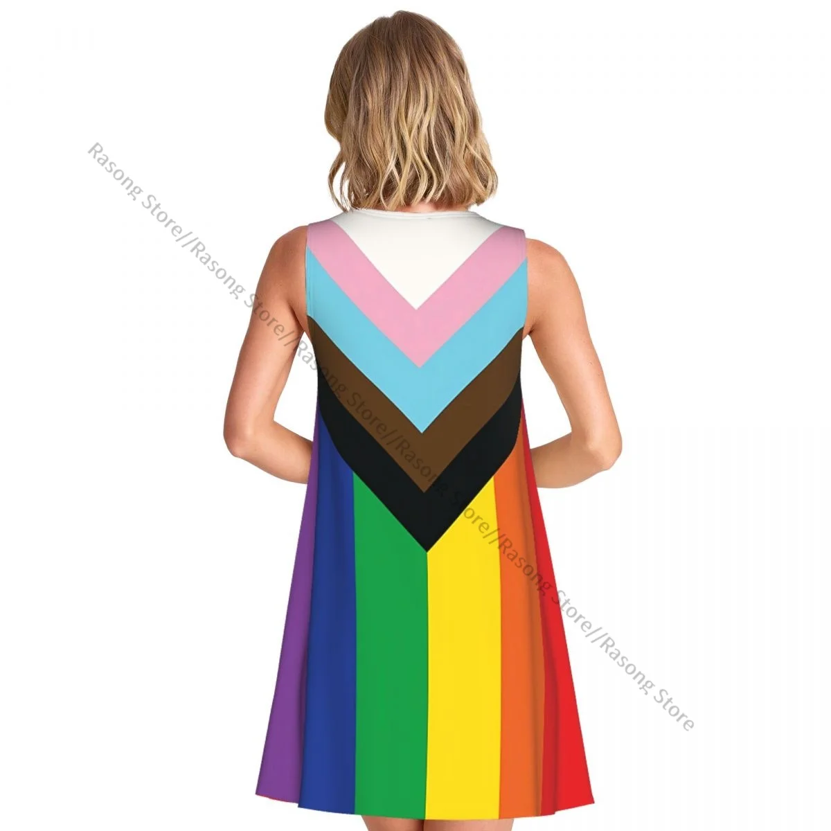 فستان نسائي صيفي كاجوال فساتين تي شيرت للشاطئ يغطي علم قوس قزح فستان بدون أكمام للمثليين