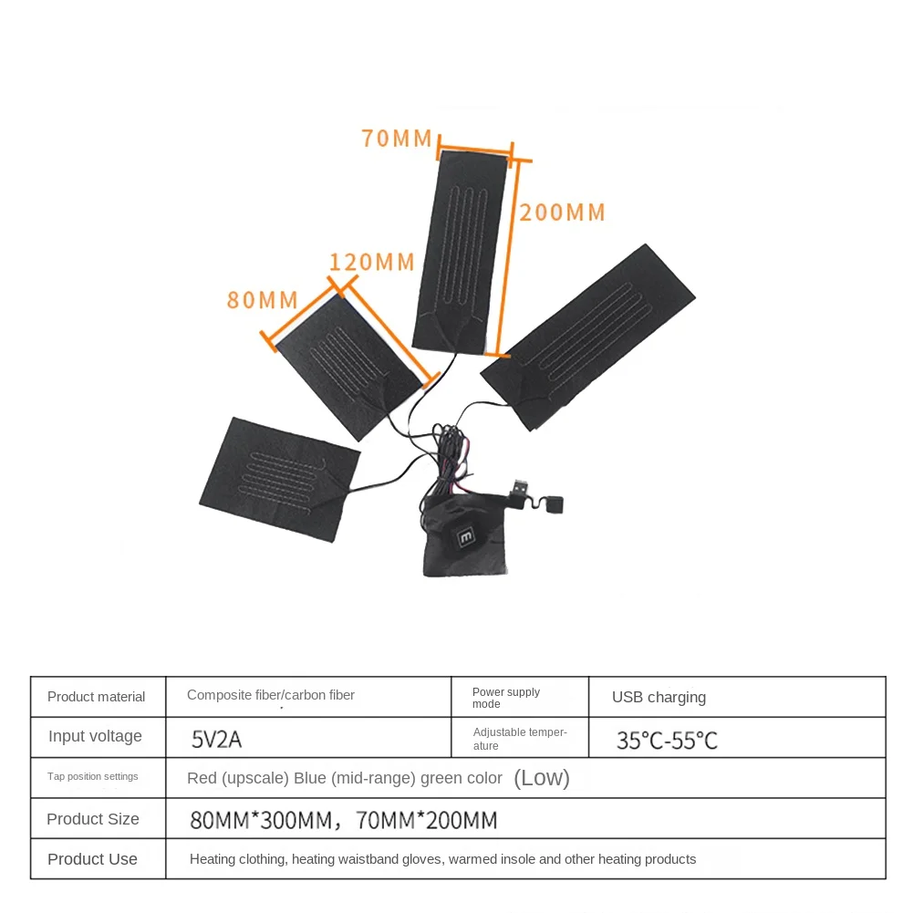 USB Warm Paste Pads Fast-Heating Carbon Fiber Heating Pad Safe Heating Warmer Pad for Vest One Drag Three Heating Pad