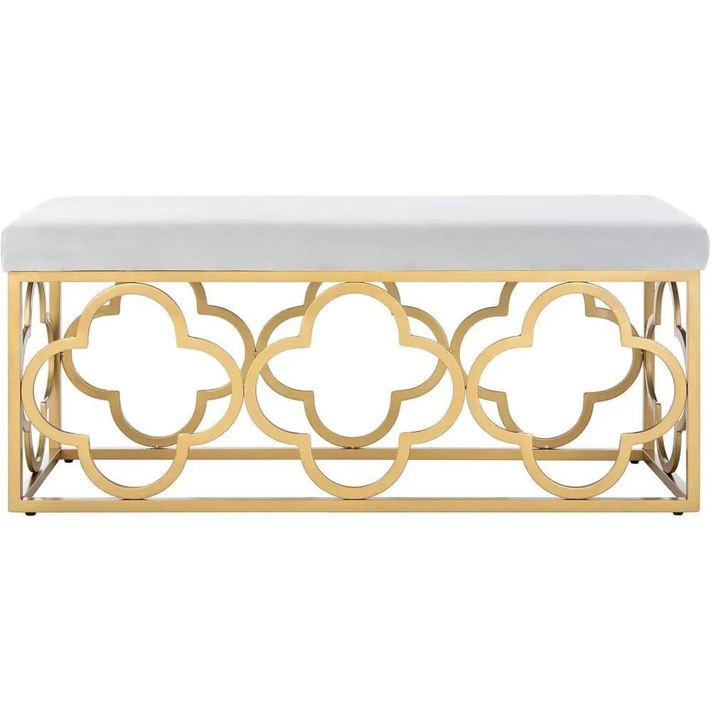Glamorous Grey Velvet & Gold 45 Rectangle Bench by Safavieh Home Fleur image 3