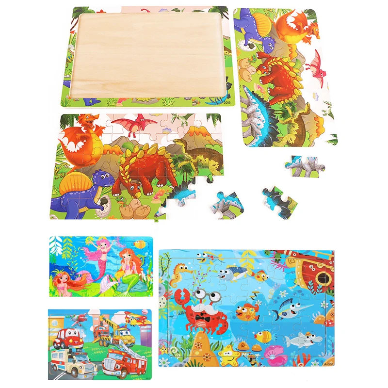 

24 ModelsWooden Puzzles Children Animal Dinosaur Cartoon Plane Puzzle Baby Early Education and Intellectual Building Block Toys