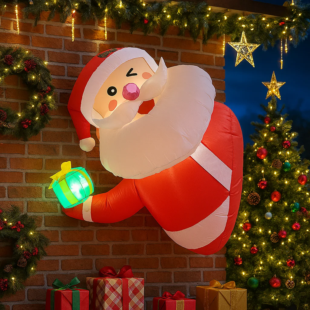 3.3FT Christmas Decorations Inflatable Santa Claus Holding Gift Box Toys Home Yard Ornaments with LED Decor Christmas Party Toy